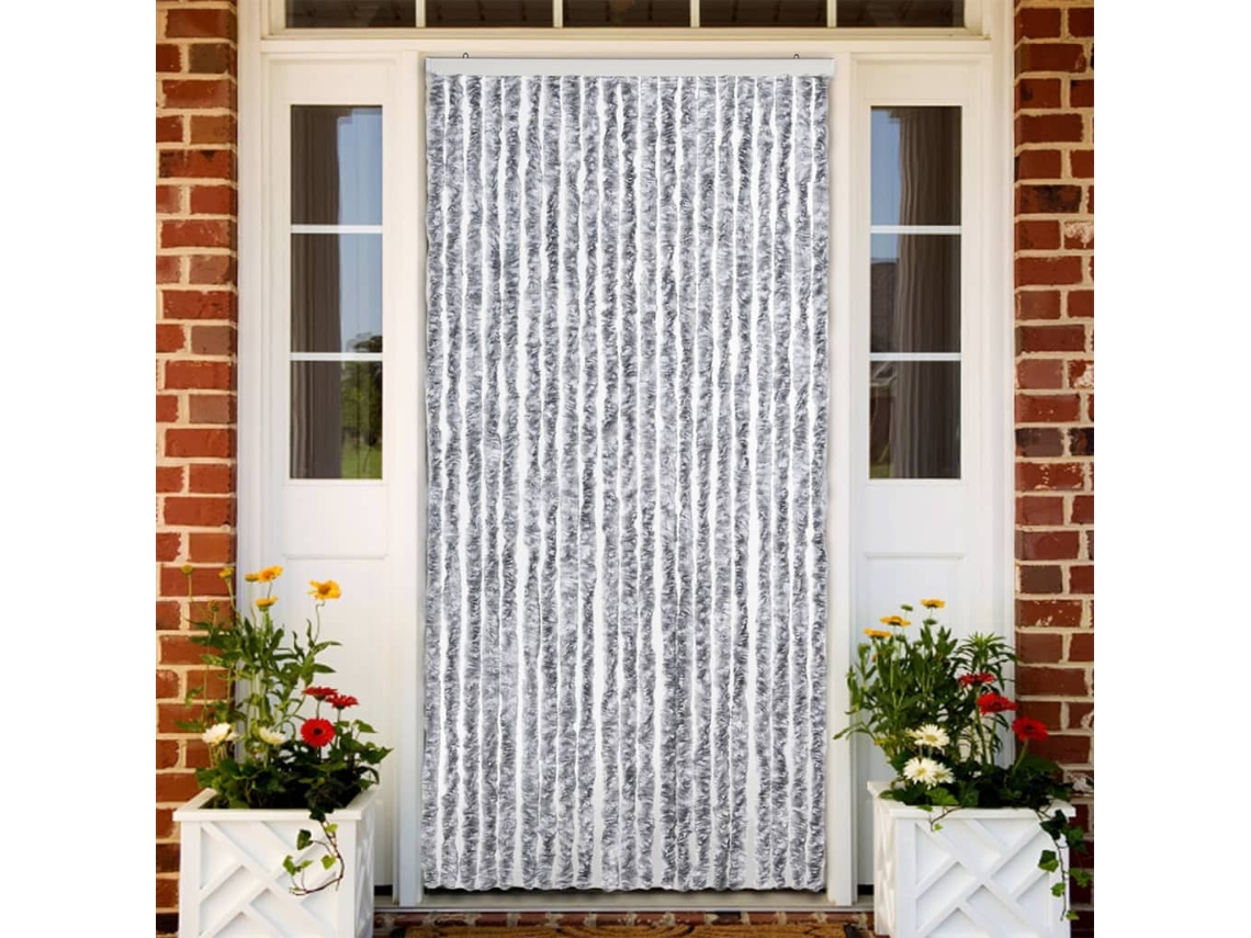 Vidaxl Cortina Anti-insetos 90x220 Cm Chenille Branco E Cinzento