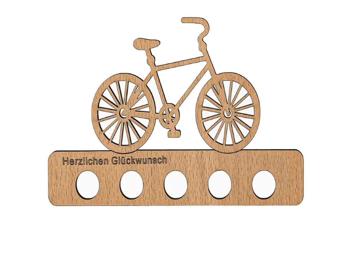 Porta dinheiro em Formato de Bicicleta, Presente de Aniversário, Cofrinho com 5 Furos, Artesanato em Madeira Exclusivo, Presente para Ciclistas.