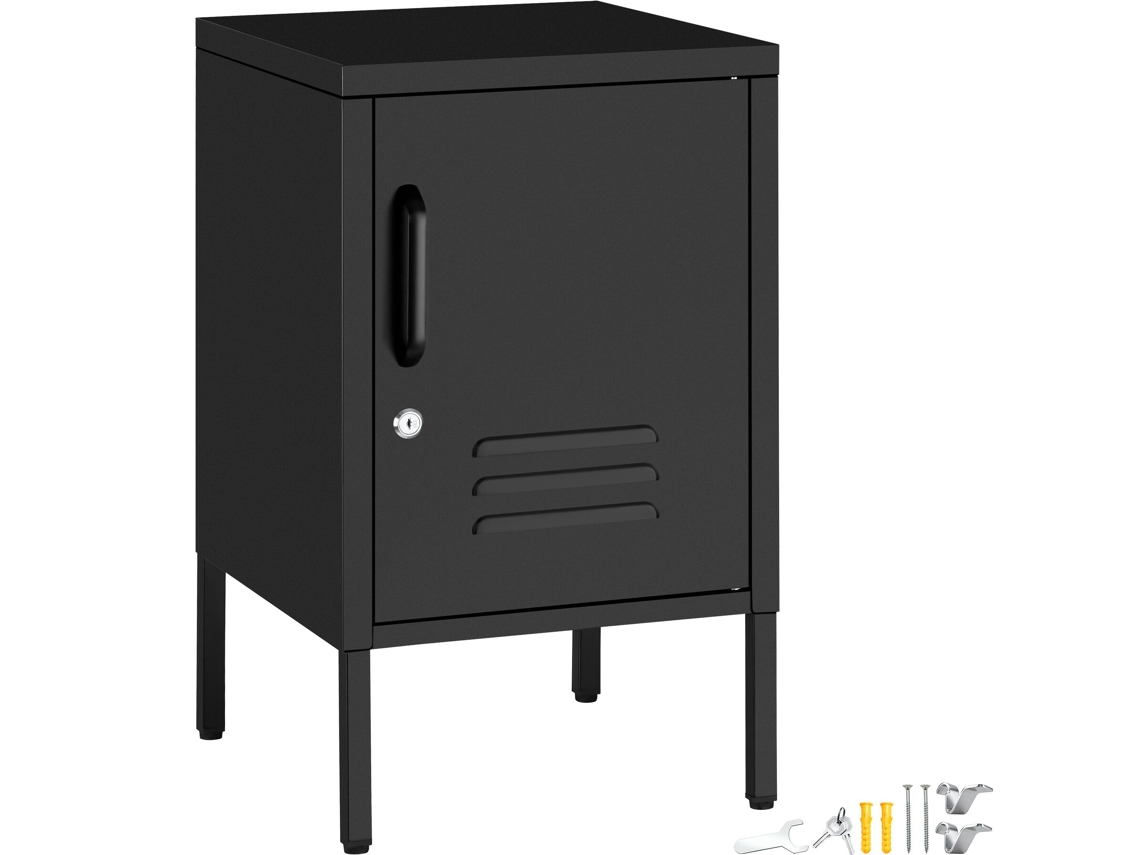 Mesa De Cabeceira De Metal Tectake Moderna Com 2 Compartimentos, Porta Magnética, 35x42,5x60,5cm, Mesa Auxiliar, Quarto Industrial, Preto