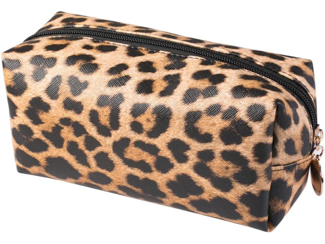 Bolsa portátil com estampa de leopardo em couro PU, grande capacidade, design elegante.
