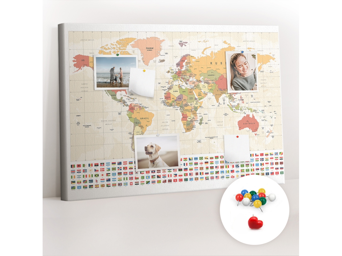 Quadro De Cortiça Design De Mapa-múndi Para O Escritório Espelharte (70x100 Cm)