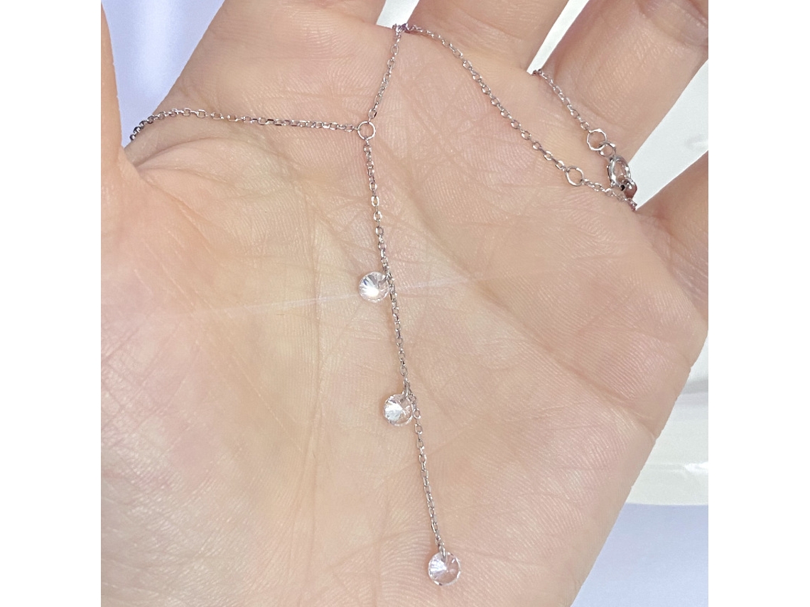 Colar com Três Diamantes em Brilho Superintenso, Estilo Lágrimas de Estrela e Fio Dourado, Elegante e Versátil MDUG (prata Branco)