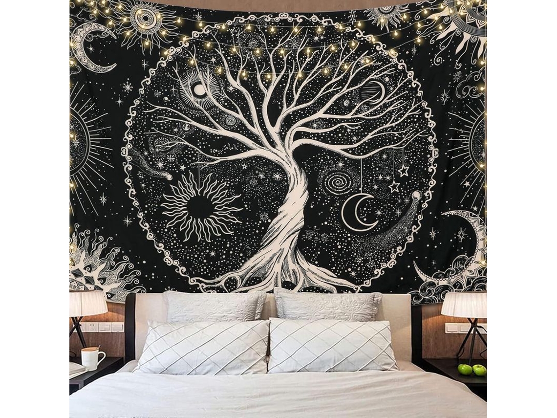 Nova Line tapestry Árvore da Vida Mandala Trippy Galáxia Estrelas Preto Aesthetic 59x79