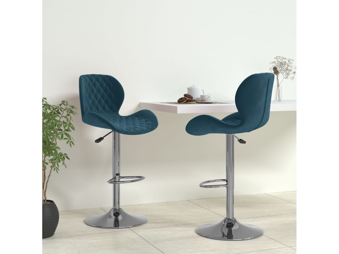 Vidaxl Bancos De Bar 2 Pcs Veludo Azul