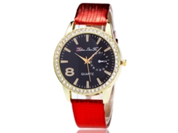Relógio de Pulso Feminino de Quartzo com Pulseira de Couro Pu Estilo Simples Efeito Elegante Vermelho