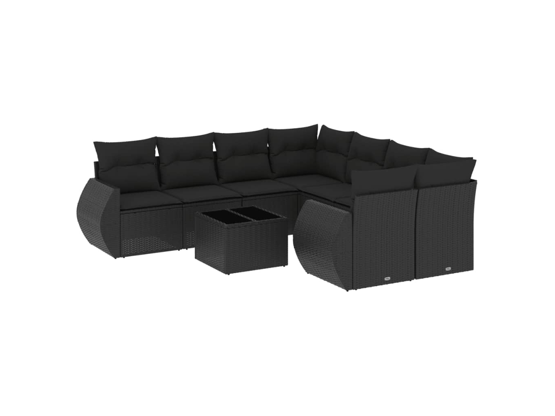 Conjunto de 9 Sofás para Jardim com Almofadões Vime Pe Preto MAISON EXCLUSIVE (9 pcs)