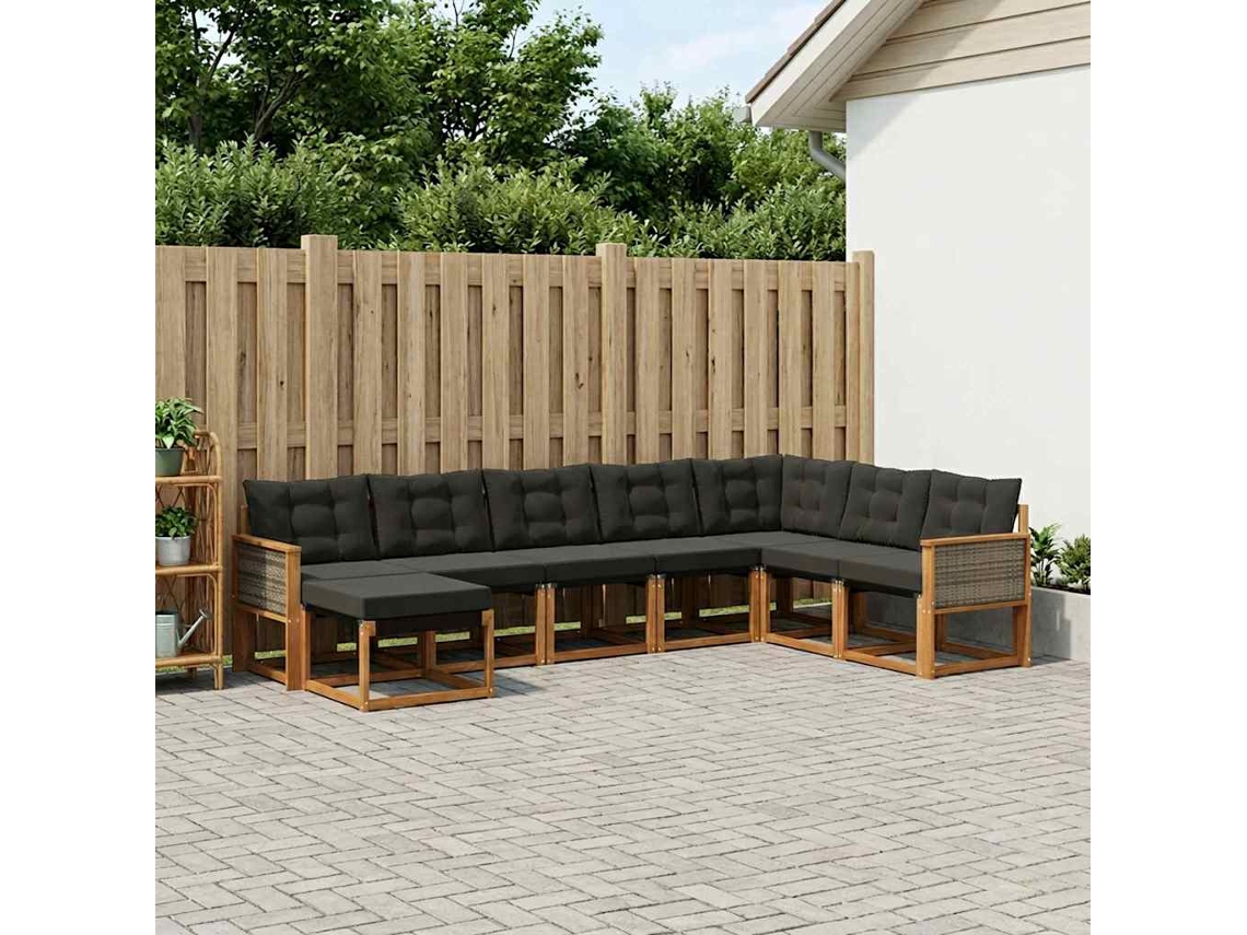Vidaxl Conjunto De Sofás Para Exterior 8 Pcs Natural E Preto