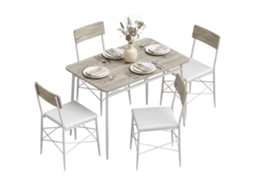 Conjunto De Jantar 5 Peças, Mesa De Cozinha Retangular Com 4 Cadeiras Acolchoadas, 106x66x75 Cm, Carvalho