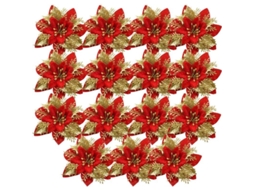 15 Flores Artificiais De Poinsettia Com Purpurina Para Decoração De Natal 14cm