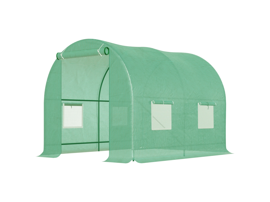 Estufa Tipo Túnel 245x200x198cm De Jardim Com Janelas E Portas Enroláveis Para Cultivo De Plantas Verde