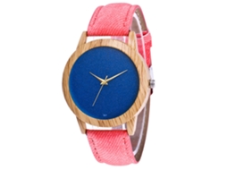 Relógio de pulso Zhoulianfa unissex minimalista com pulseira de jeans e quartzo rosa.