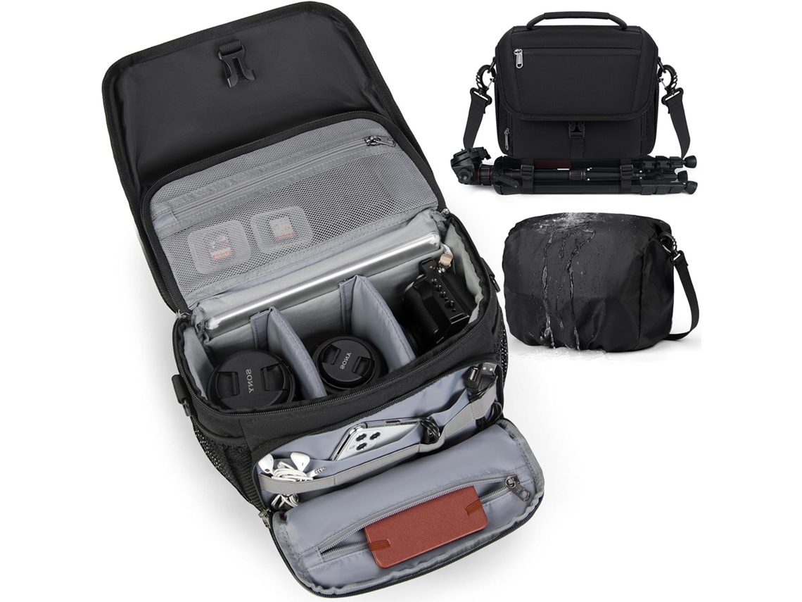 Bolsa Para Câmera Dslr/slr/mirrorless Com Suporte Para Tripé, Bolsa À Prova Dágua Para Câmera, Bolsa Transversal Para Fotógrafos, Preta Brilvibera