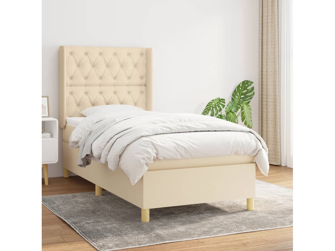 Vidaxl Cama Com Molas/colchão 80x200 Cm Tecido Cor Crème