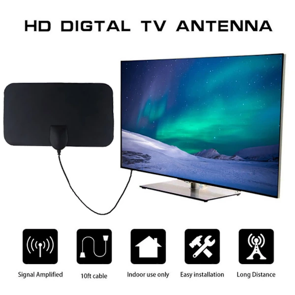 Antena De Tv Digital Interna Ultrafina Hd Com Alcance 80 Km, Receptor, Cabo De Tv E Hdmi