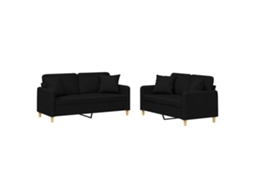 2 Pcs Conjunto de Sofás com Almofadas Tecido Preto MAISON EXCLUSIVE