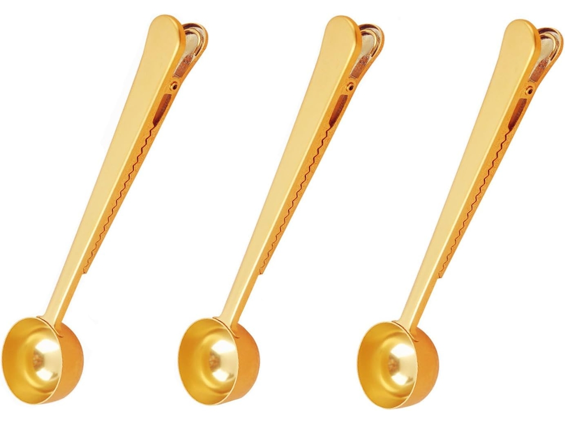Colher Medidora Com Prendedor De Saco Em Aço Inoxidável Dourado, Perfeita Para Medir Café, Chá, Proteína Pó, Bebidas Instantâneas E Muito Ma