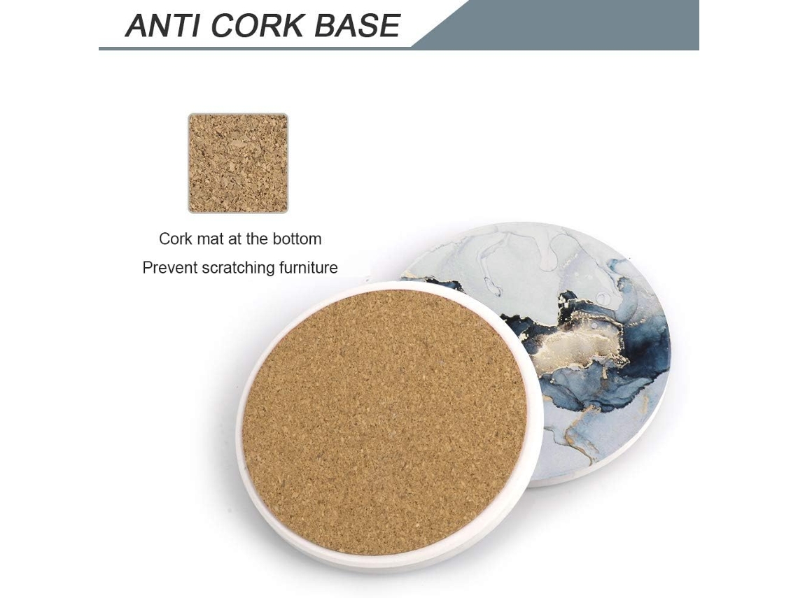 Conjunto De 4 Bases Para Copos Redondas De Pedra Absorvente Com Fundo De Cortiça E C Slowmoose