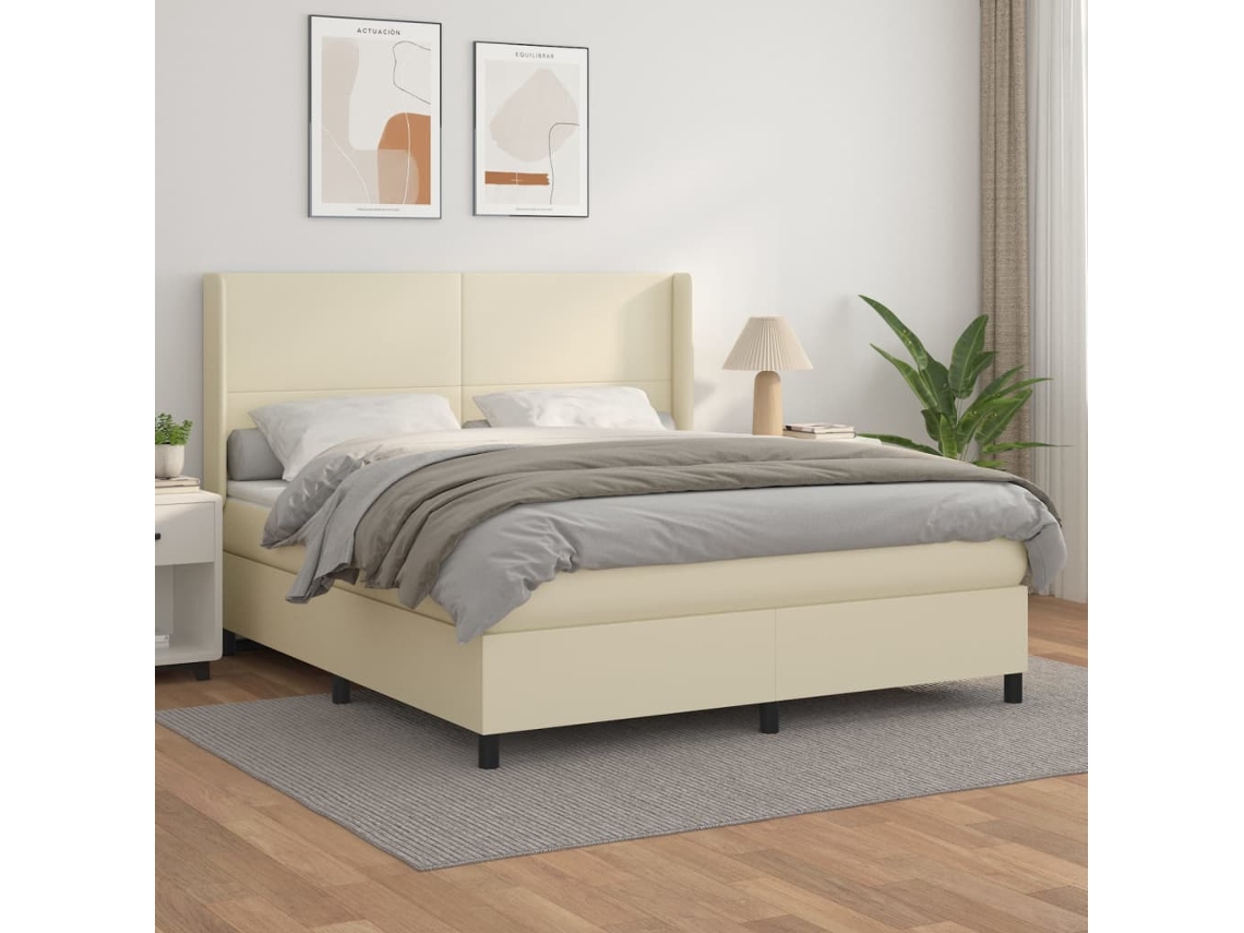Vidaxl Cama Com Molas/colchão 180x200 Cm Couro Artificial Cor Creme