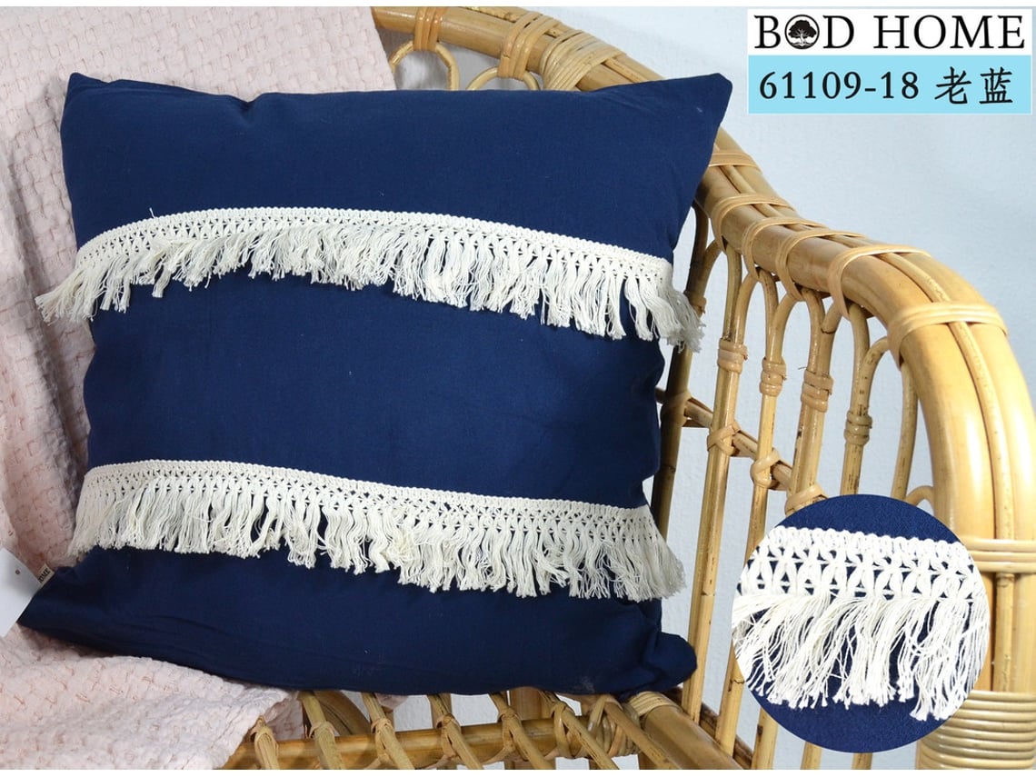 Almofada com Franjas de Algodão Azul 45*45Cm BOD HOME