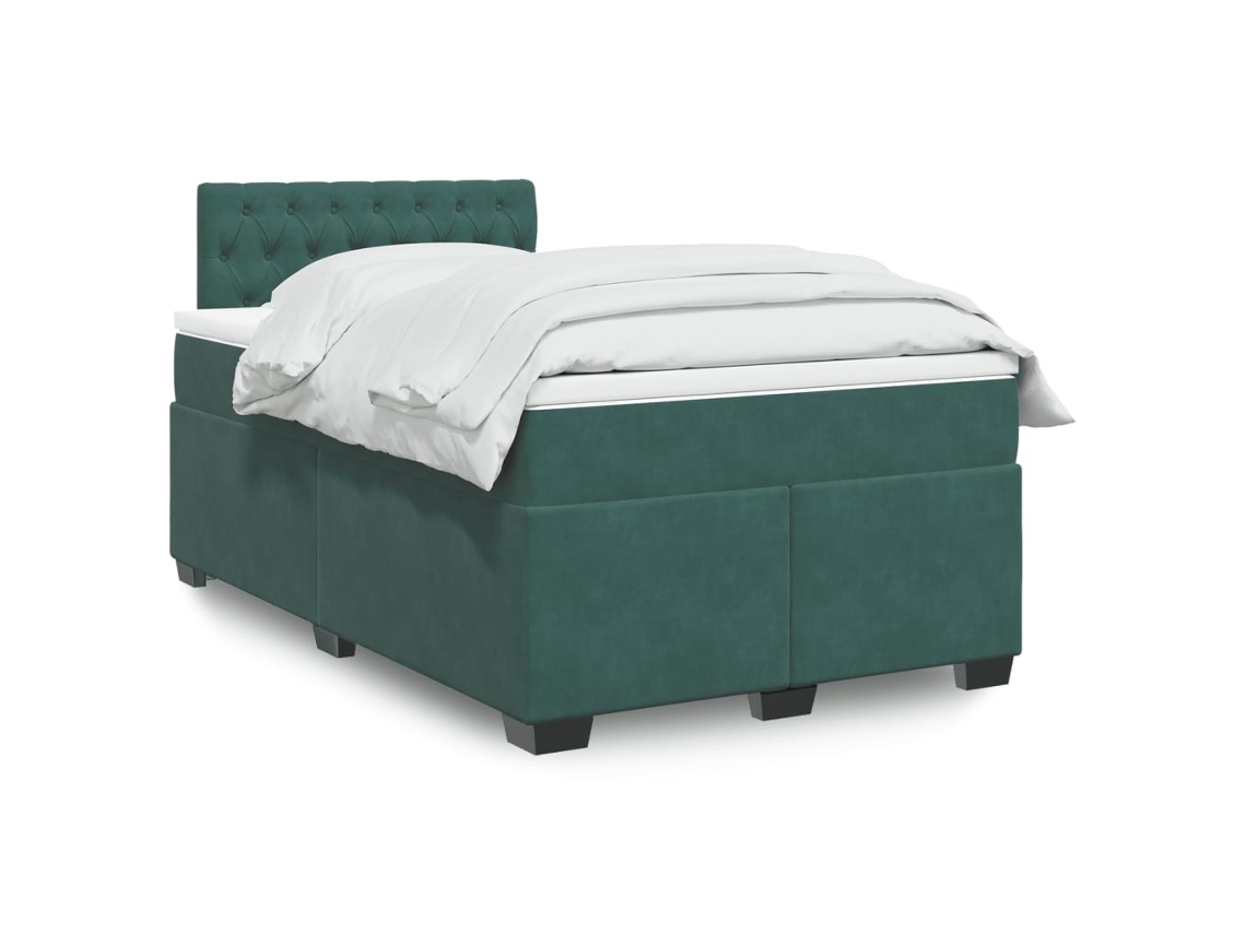 Cama Boxspring Com Colchão 120x190 Cm Veludo Verde-escuro