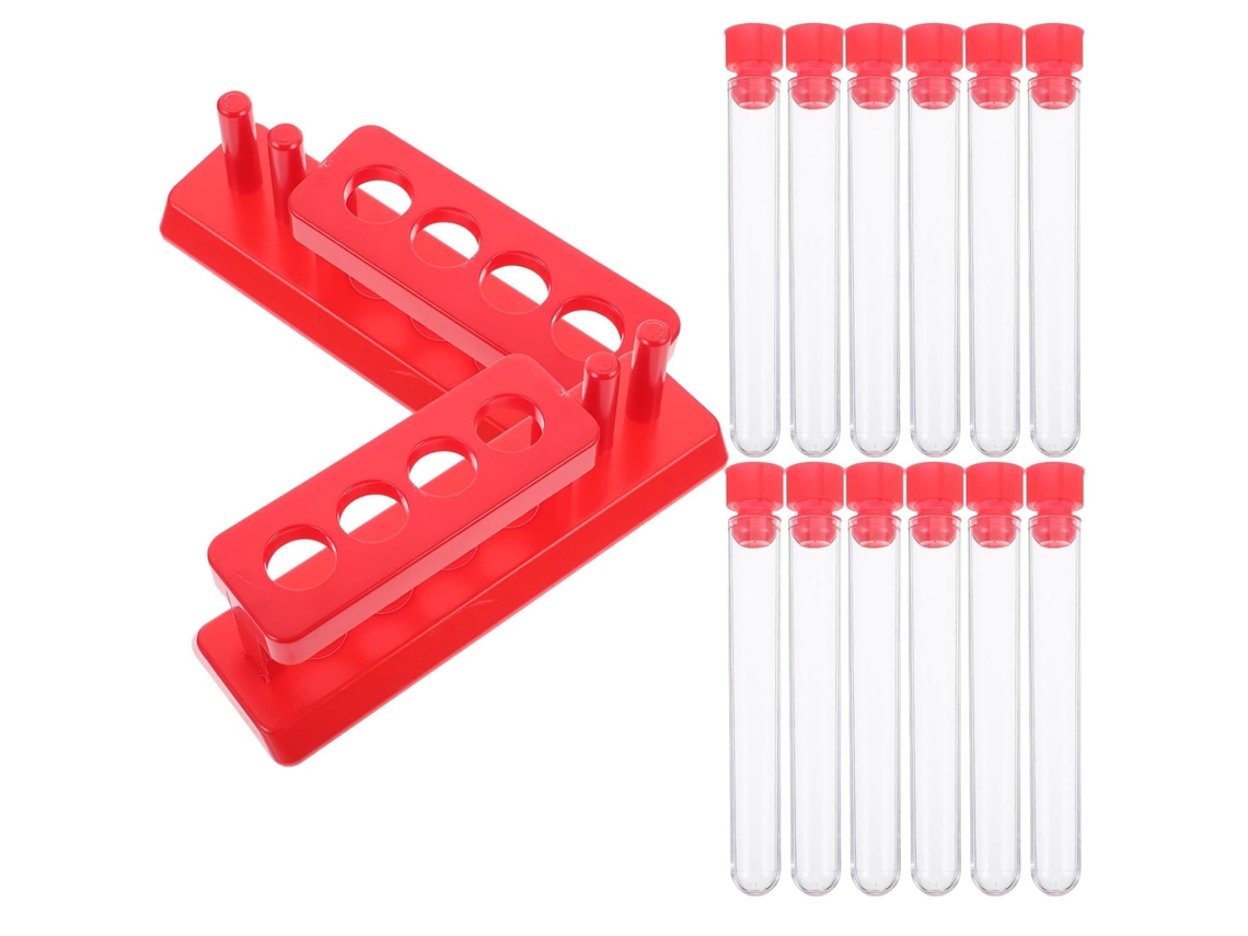 Suporte De Plástico Para Tubos De Ensaio Com Frascos E Rolhas Reutilizáveis.