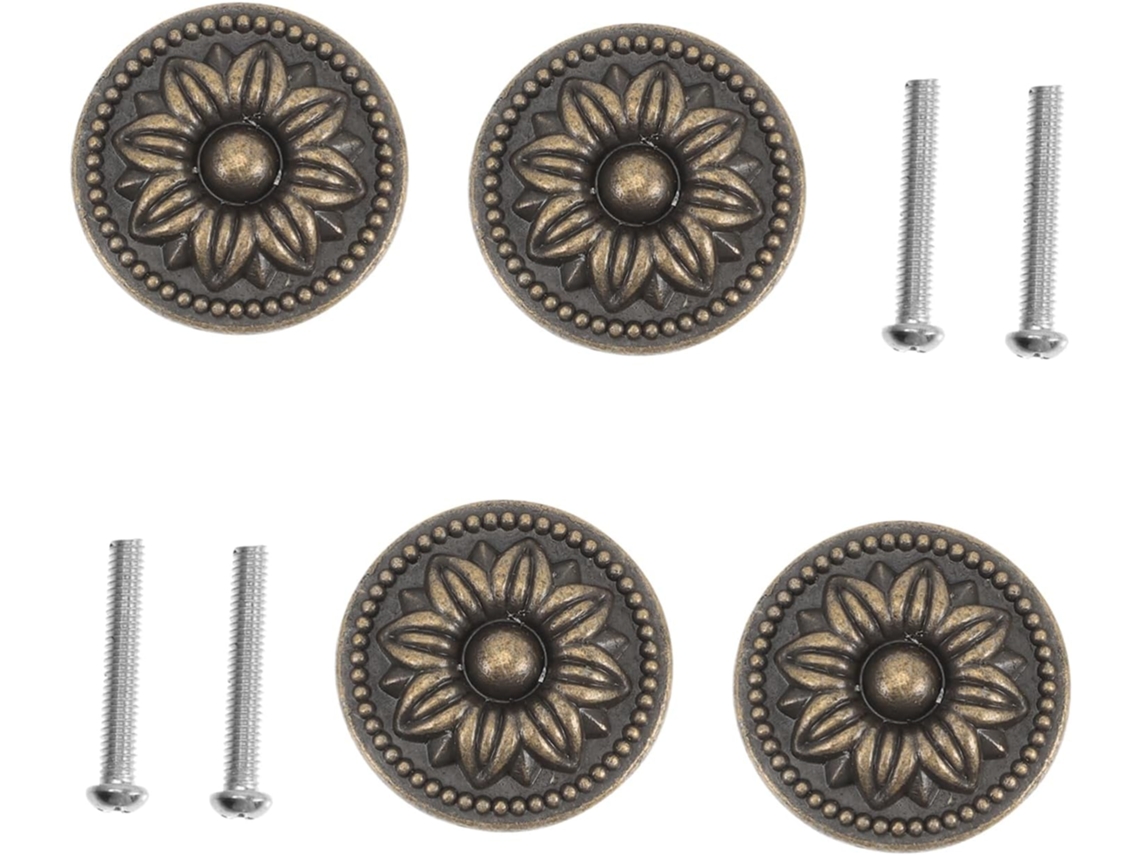 Conjunto De 4 Puxadores Redondos Cobre Antigo Para Gavetas E Armários, Estilo Vintage, Com Furo Único, Ideais Para