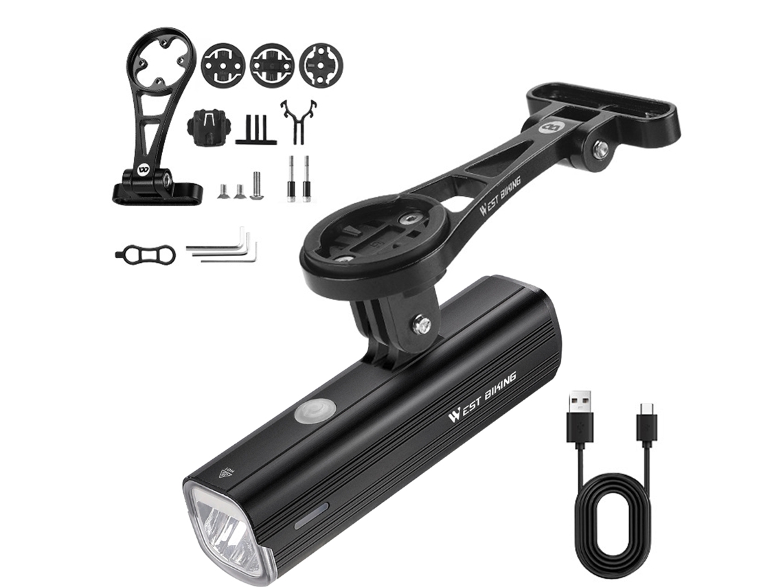 Kit de Farol de Bicicleta Recarregável 1000 Lumens 4500mah com Suporte para Computador de Bicicleta | S/MARCA