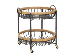 Carrinho Cebu 57x55,5x62,5 Cm Em Metal Preto E Rattan Com 2 Prateleiras E Rodízios - Estilo Boho Chic Para Decoração De Interiores Versátil E Prática