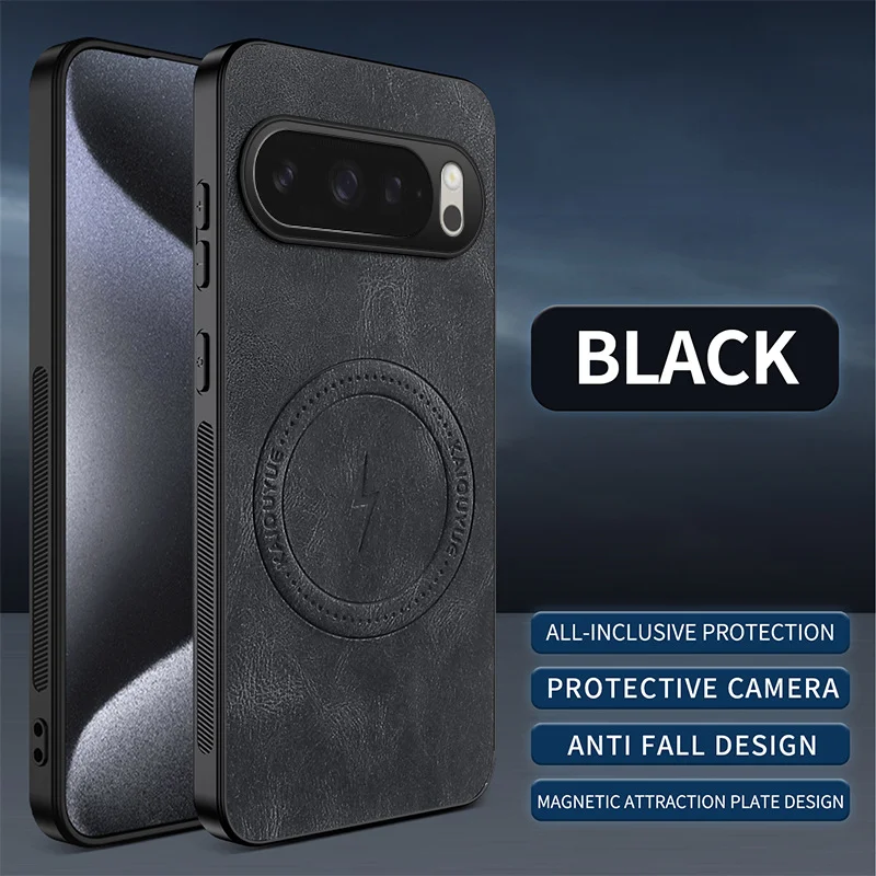 Capa Clássica De Couro Com Fecho Magnético Para Celular (google Pixel 8a Preto), Compatível Com Carregamento Sem Fio Magsafe.