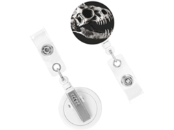 Porta Crachá Retrátil Resistente, Com Espiral Em Caveira Dinossauro Formato Preto E Branco, Clipes Chaveiro