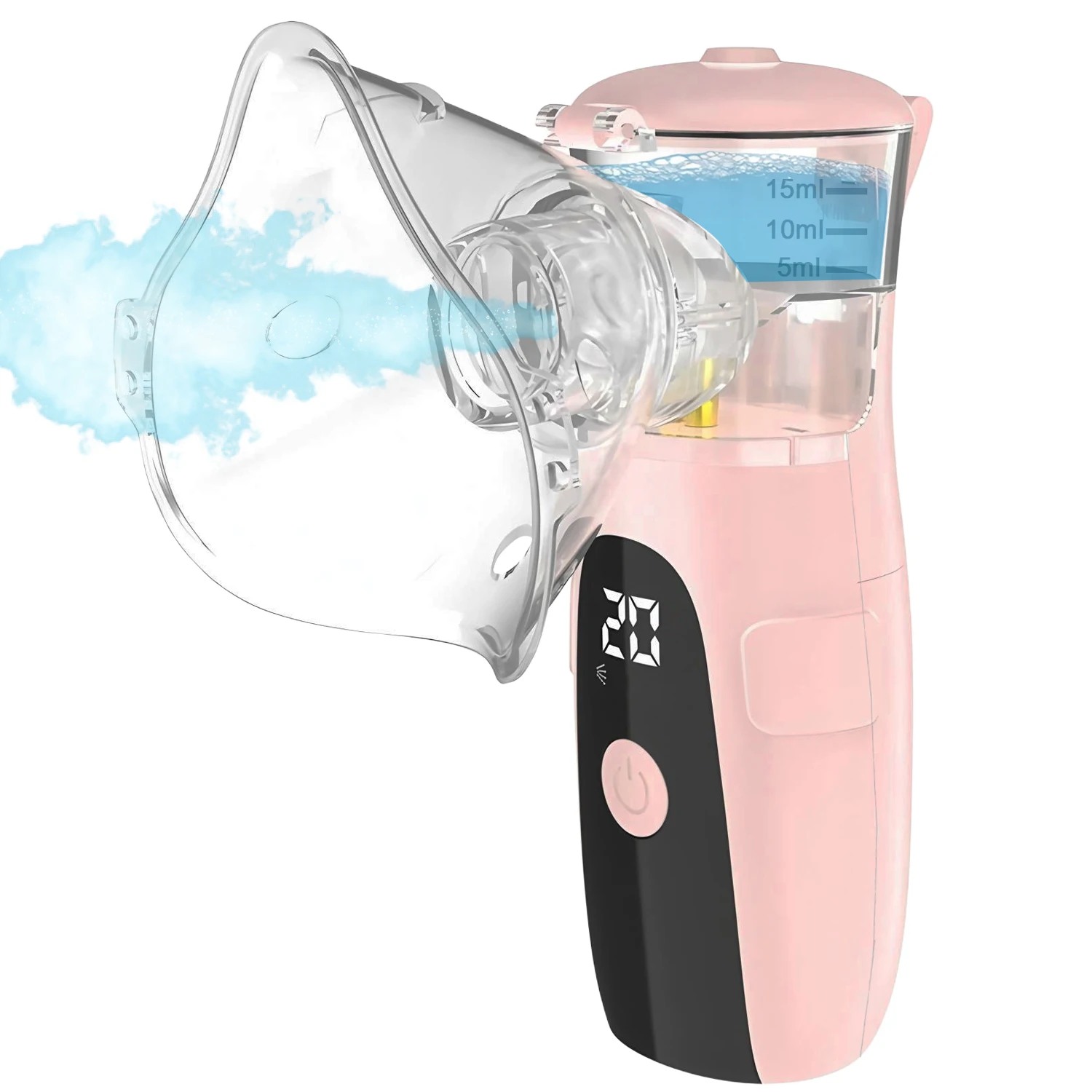 (rosa) Atomizador Malha - Inalador silencioso com limpeza automática e visor LED