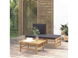 Vidaxl 3pcs Conj. Lounge De Jardim Bambu C/ Almofadões Cinzento-escuro