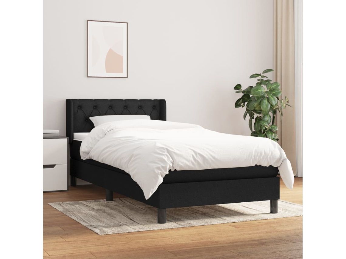 Cama Com Molas/colchão 80x200 Cm Tecido Preto