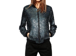 2026 chaqueta Casual Sin Cuello Slim Con Lentejuelas para Mujer Ueg L Azul