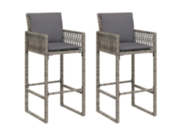 Conjunto de Bancos de Bar para Jardim com Almofadões Vime Pe Cinzento MAISON EXCLUSIVE (38x38x80 cm)