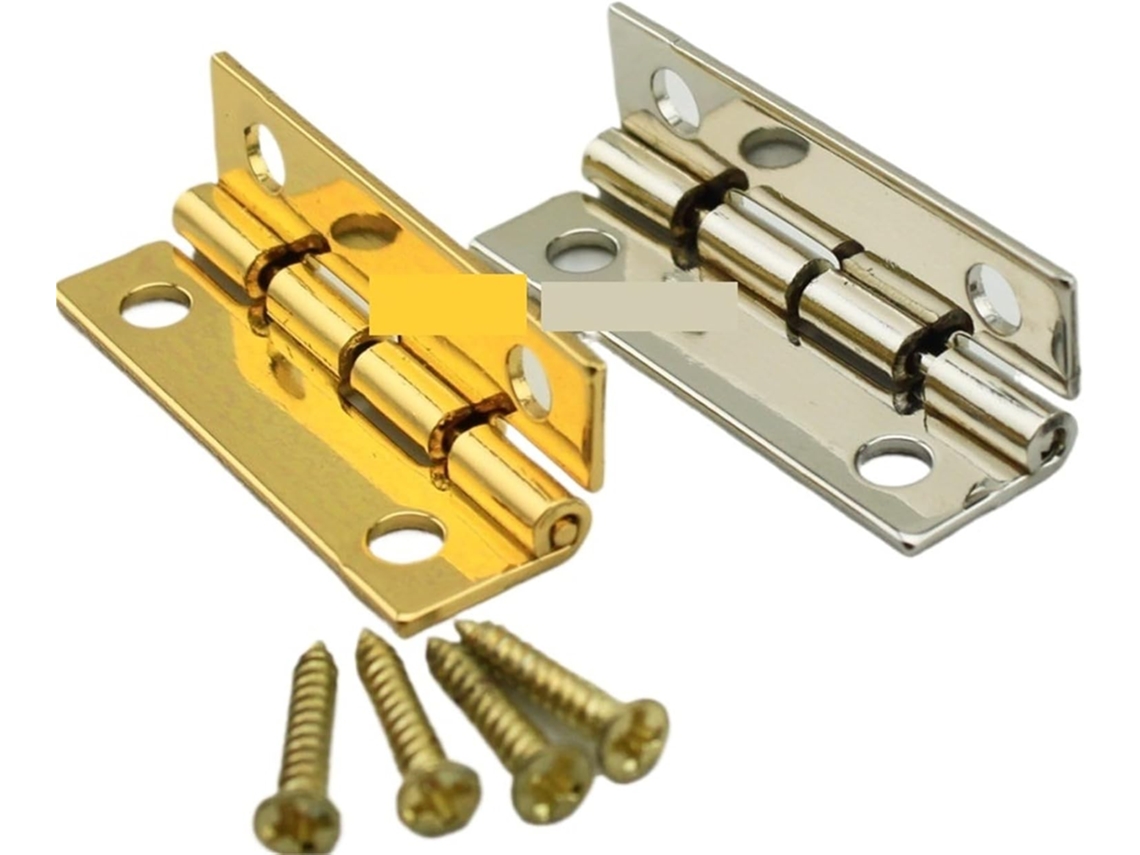 Conjunto De 10 Dobradiças Ferro Para Caixa Joias, 10x 30mm, Com 4 Furos Douradas