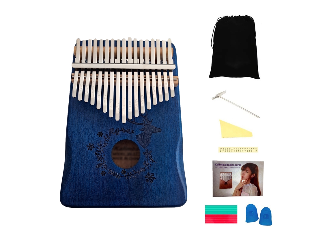 Piano de Polegar 17 Teclas Design Animal Flor de Pêssego Madeira