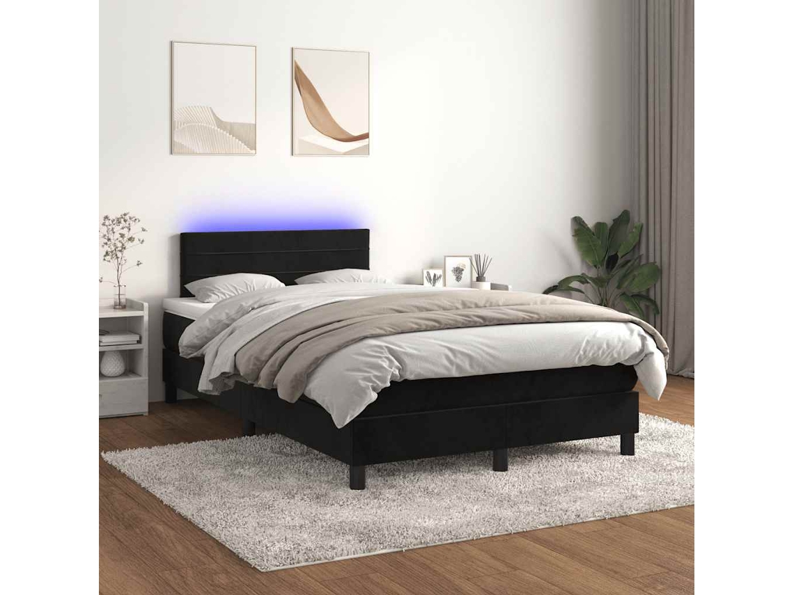 Vidaxl Cama Box Spring C/ Colchão/led 120x200 Cm Veludo Preto