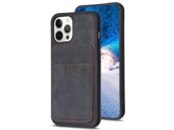 Capa Quedas Para Iphone 15 Pro Max Pele Sintética Com Porta-cartões Preto