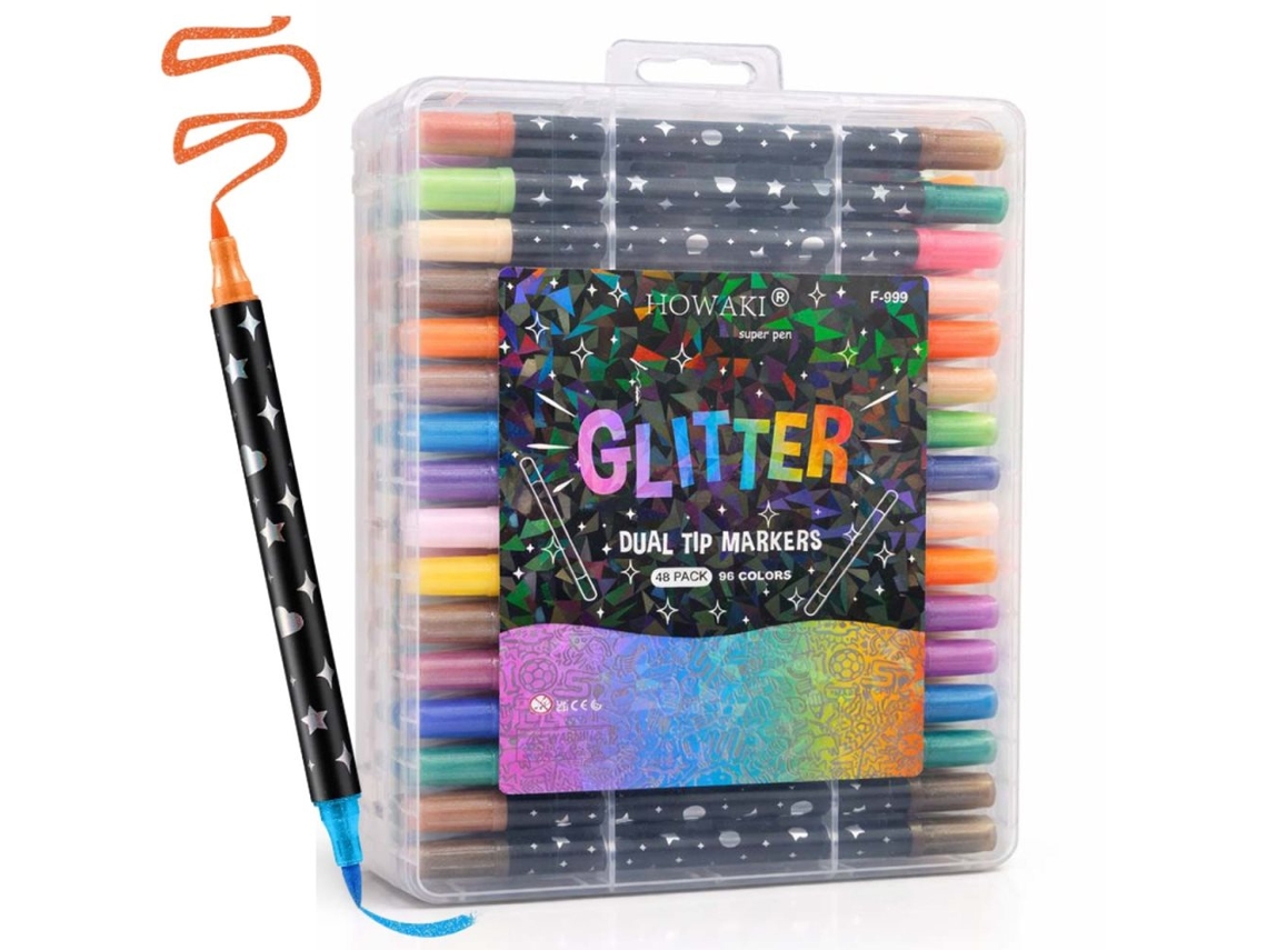 48 Canetas de Glitter de Ponta Dupla, 96 Cores de Acrílica AQUAFORGE