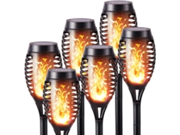 Conjunto de 6 Tochas Solares Impermeáveis com Efeito de Chamas Cintilantes para Jardim, Pátio, Caminho e Quintal AQUAFORGE