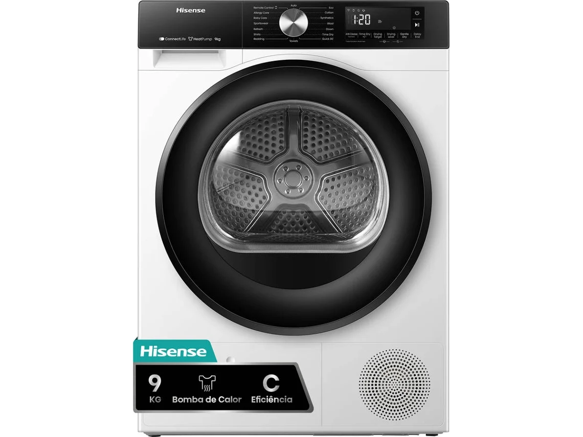 Máquina de Secar Roupa HISENSE Serie 3S DH3S902BWCC (9/9 kg - Bomba de Calor - Branco)