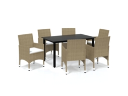 Maison Exclusive - 7 Pcs Conjunto Jantar P/ Jardim C/ Almofadões Vime Pe Bege