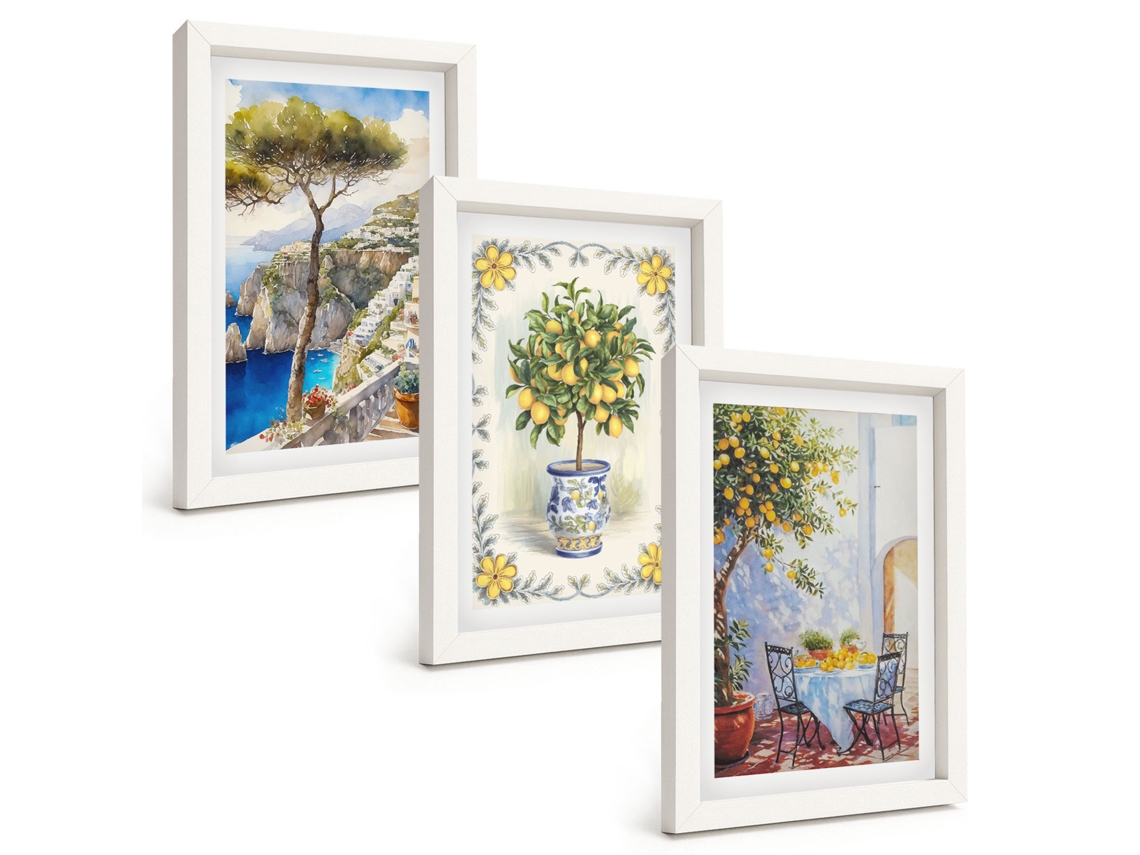 Conjunto De Pinturas Limoeiro-do-mar Com Vista Moldura Branca Imagens Para Um Quarto Infantil Espelharte (3 Peças 20x30 Cm)