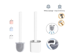 Escova de vaso sanitário em silicone TPR para banheiro com design ergonômico e montagem sem perfuração.