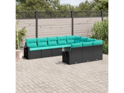 Vidaxl Conjunto De Sofá De Jardim Com 10 Peças E Almofadas Em Rattan Sintético Preto