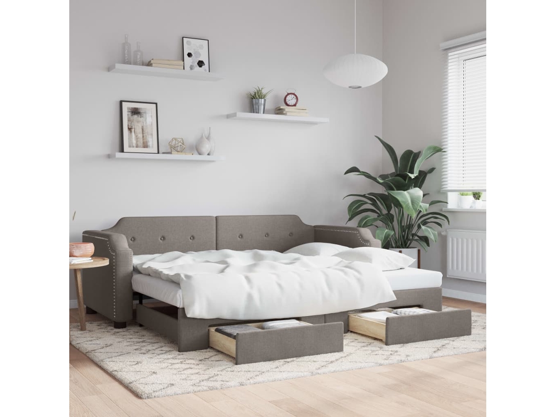 Sofá cama con cajones 90x200 cm, tela gris-marrón