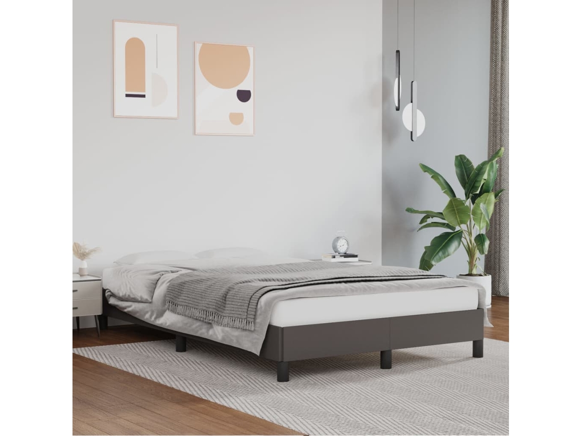 Vidaxl Estrutura De Cama Sem Colchão 120x190cm Couro Do Falso Cinzento