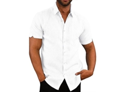 Camisa Casual Masculina De Algodão E Linho Com Listras Manga Curta Para Primavera/verão Dia A Dia Branco