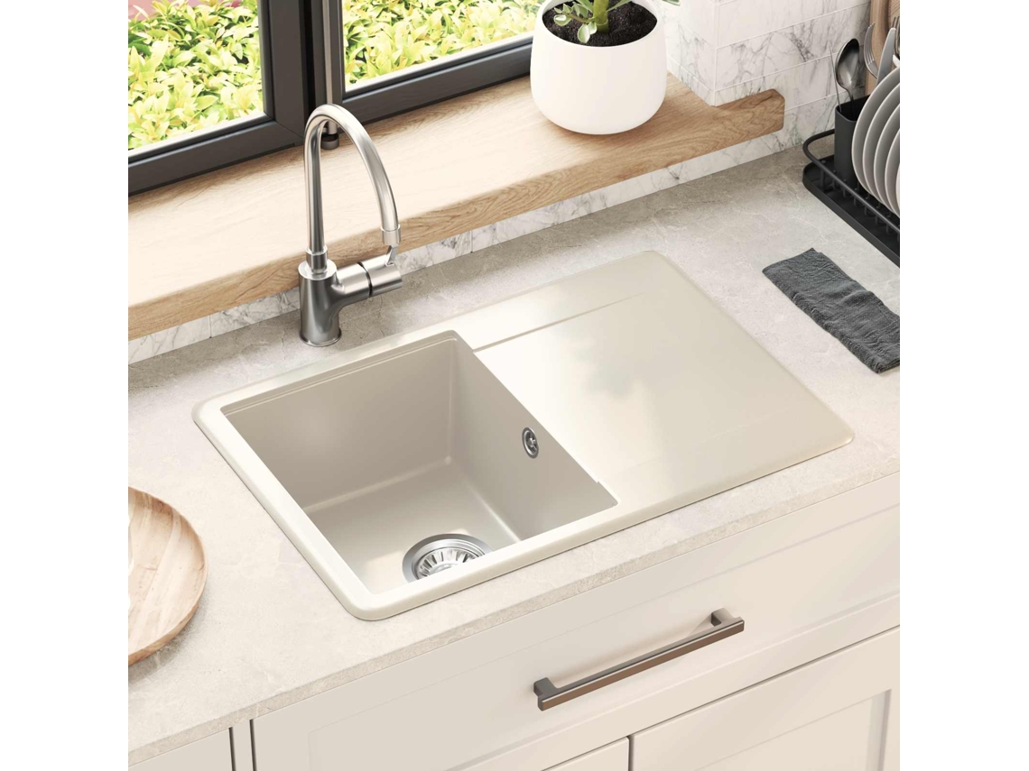 Vidaxl Pia 80% Quartzo E 20% Resina 670 X 460 Mm Bege